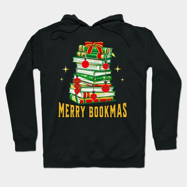 Merry Bookmas Gold Stack of Books Hoodie by TeaTimeTs